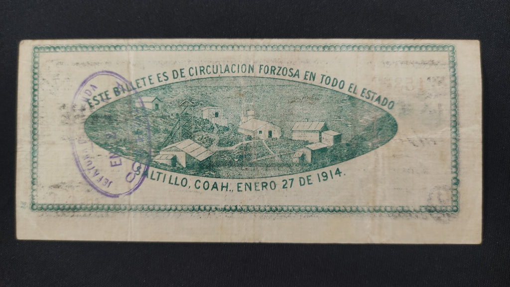 Billete 2 Pesos Tesoreria de la Federacion Saltillo Coahuila 1914