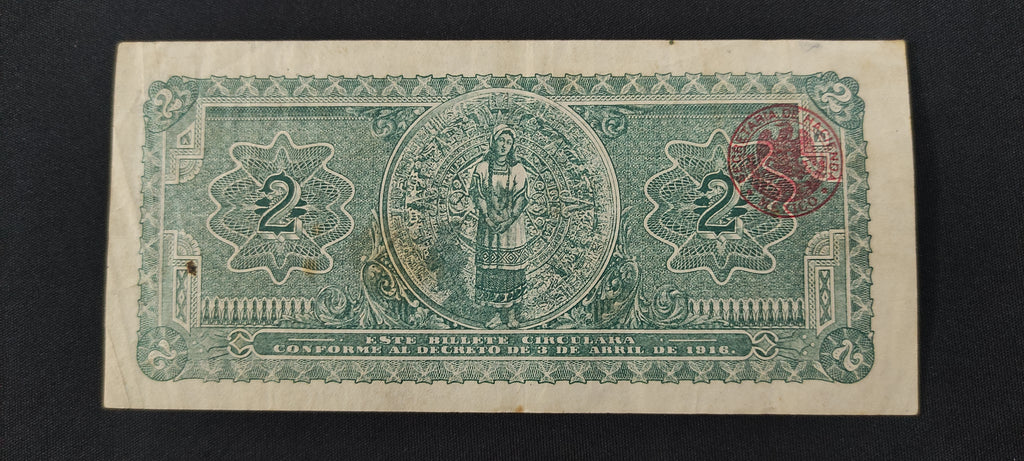 Billete 2 Dos Pesos Gobierno Provisional de México 1916 "Infalsificables"