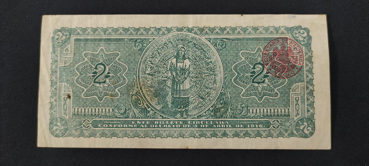 Billete 2 Dos Pesos Gobierno Provisional de México 1916 "Infalsificables"