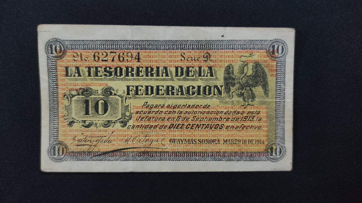 Billete La Tesorería de la Federación 10 Centavos Guaymas 1914