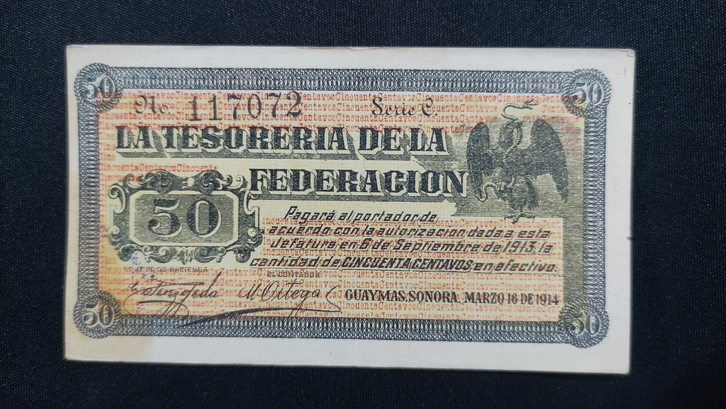 Billete 50 Centavos Tesoreria de la Federacion Guaymas Sonora 1914