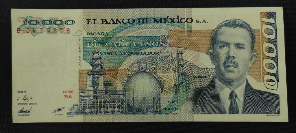 Billete 10000 Pesos Banco de Mexico S.A. 1987 Lazaro Cardenas AU