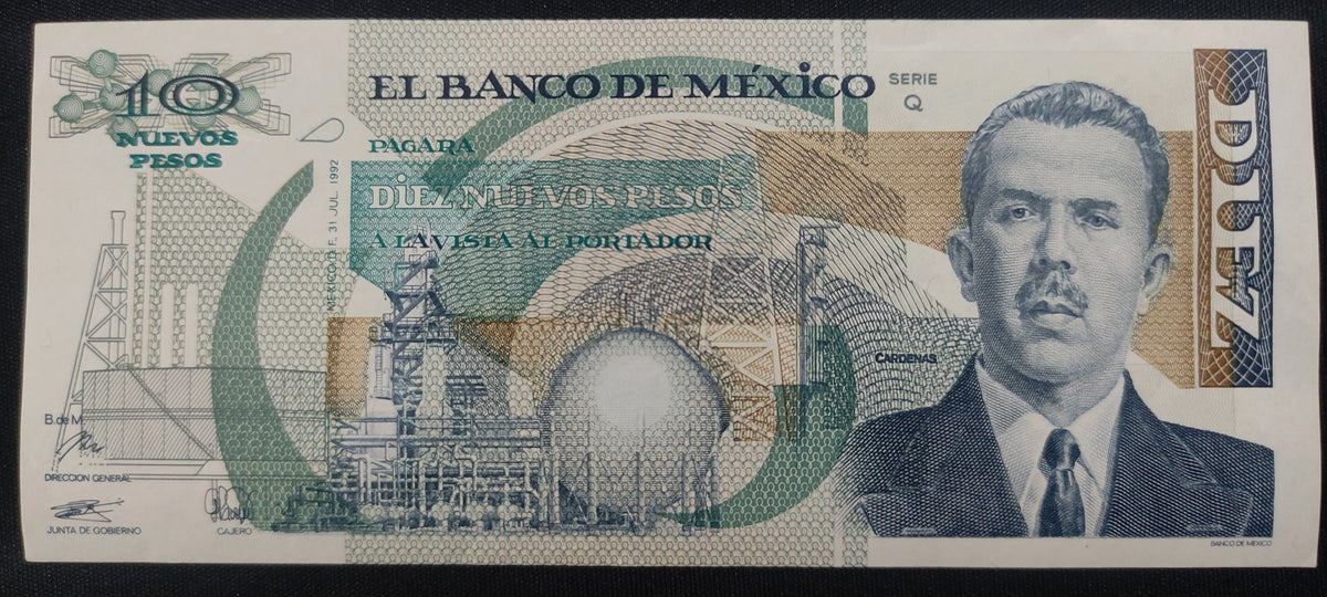 Billete 10 Nuevos Pesos Banco de Mexico 1992 Lazaro Cardenas Sin Circular UNC
