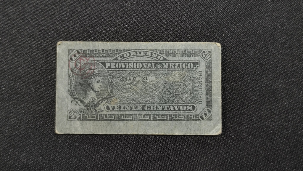 Billete Bilimbique Gobierno Provisional de México 20 Centavos 1914-1915