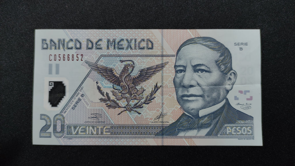 Billete 20 Pesos Banco de Mexico 2001 Polimero Benito Juarez Bonita Condicion