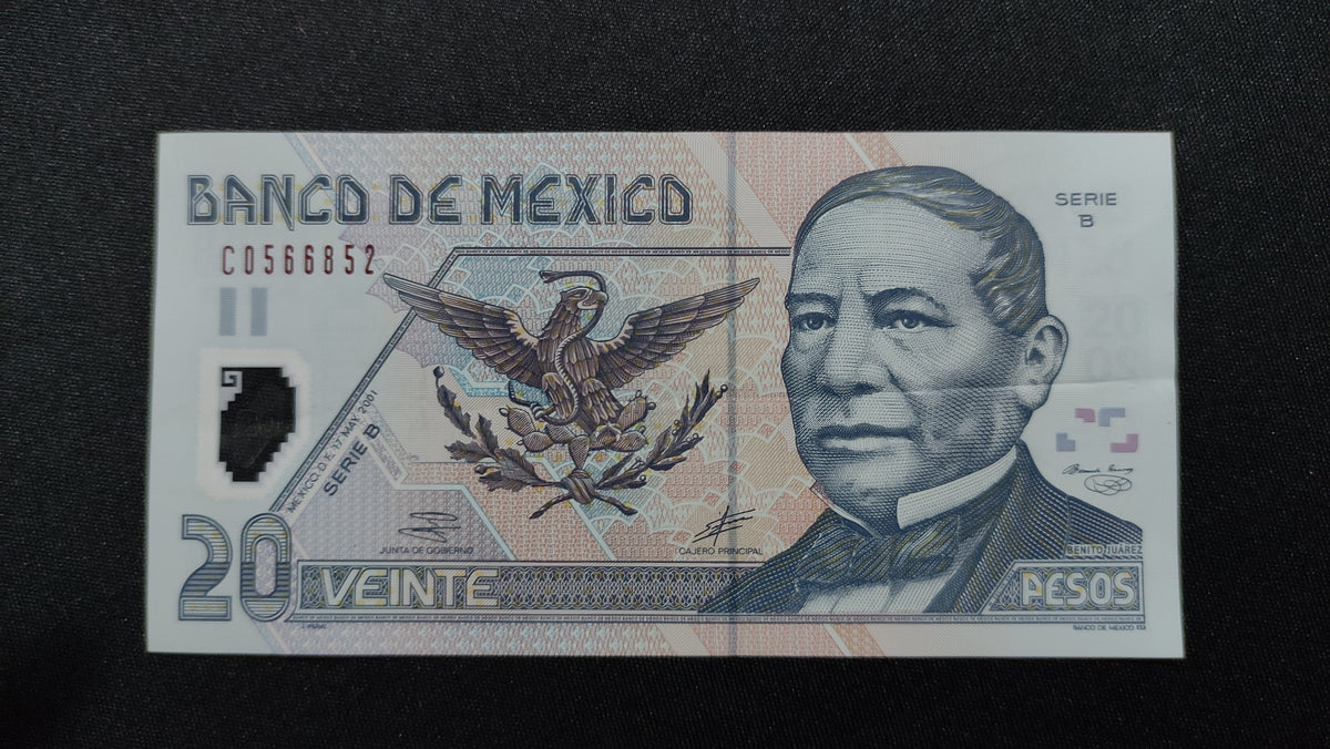 Billete 20 Pesos Banco de Mexico 2001 Polimero Benito Juarez Bonita Condicion