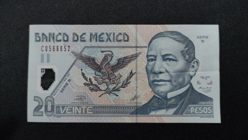 Billete 20 Pesos Banco de Mexico 2001 Polimero Benito Juarez Bonita Condicion