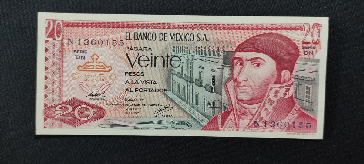 Billete 20 Pesos Banco de Mexico José María Morelos y Pavón Sin Circular UNC