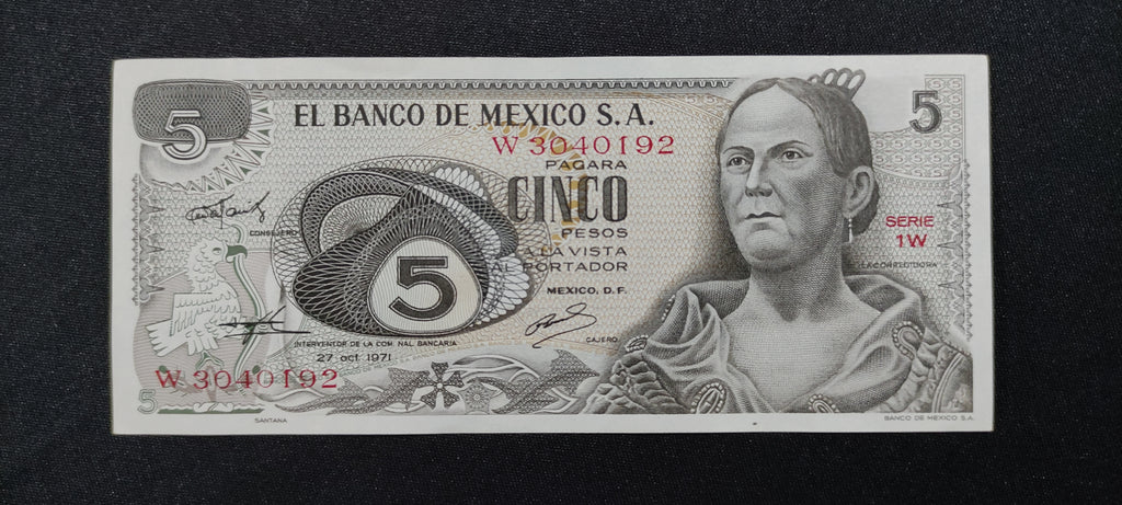 Billete 5 Pesos Banco de Mexico Corregidora Josefa Ortiz Dominguez Sin Circular UNC