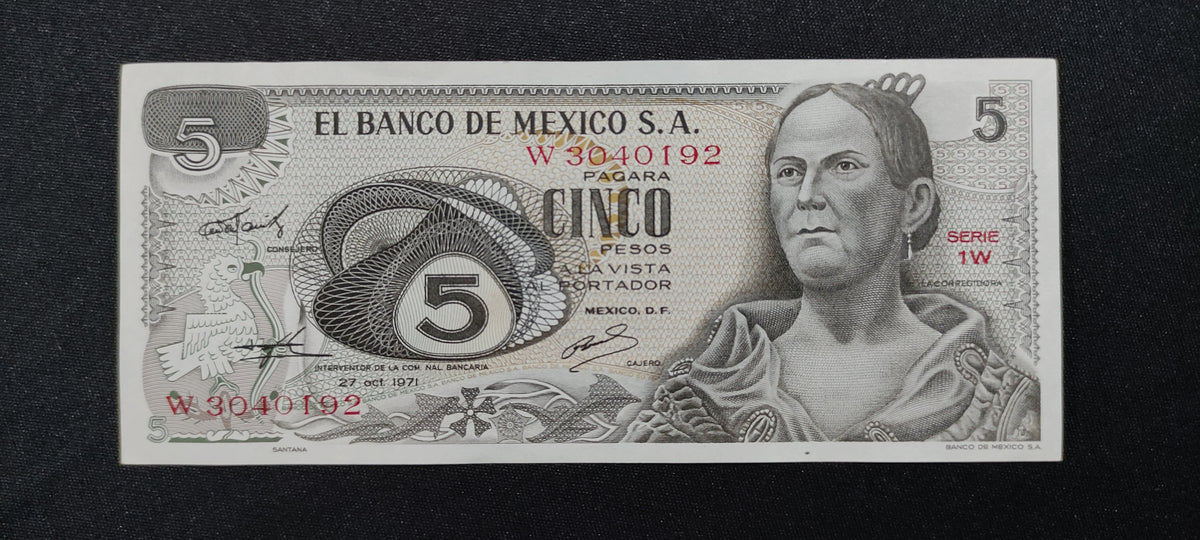 Billete 5 Pesos Banco de Mexico Corregidora Josefa Ortiz Dominguez Sin Circular UNC