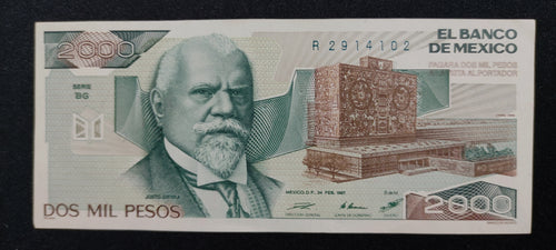 Billete 2000 Pesos Banco de Mexico Justo Sierra Sin Circular UNC