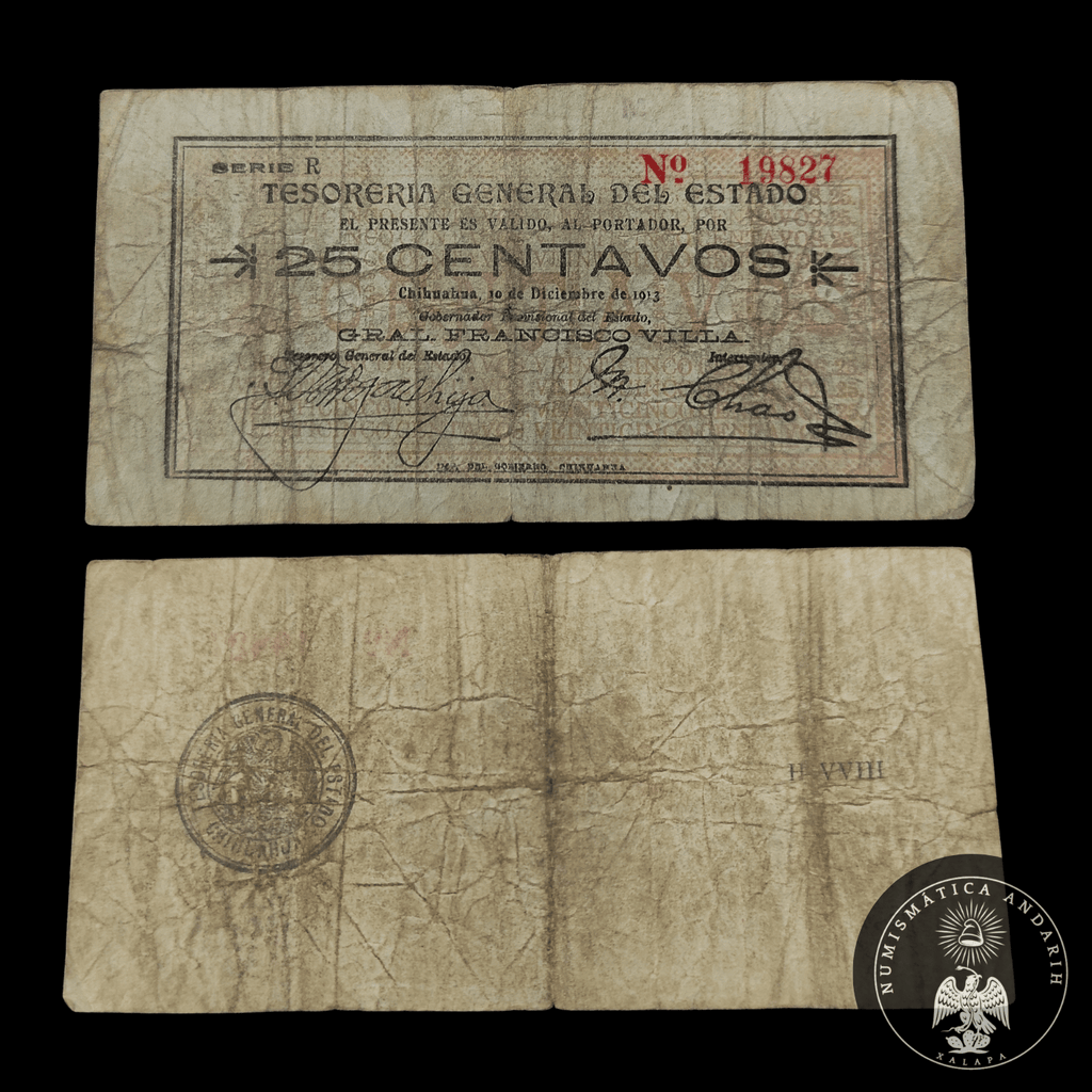 Billete Tesorería General del Estado Chihuahua 25 Centavos