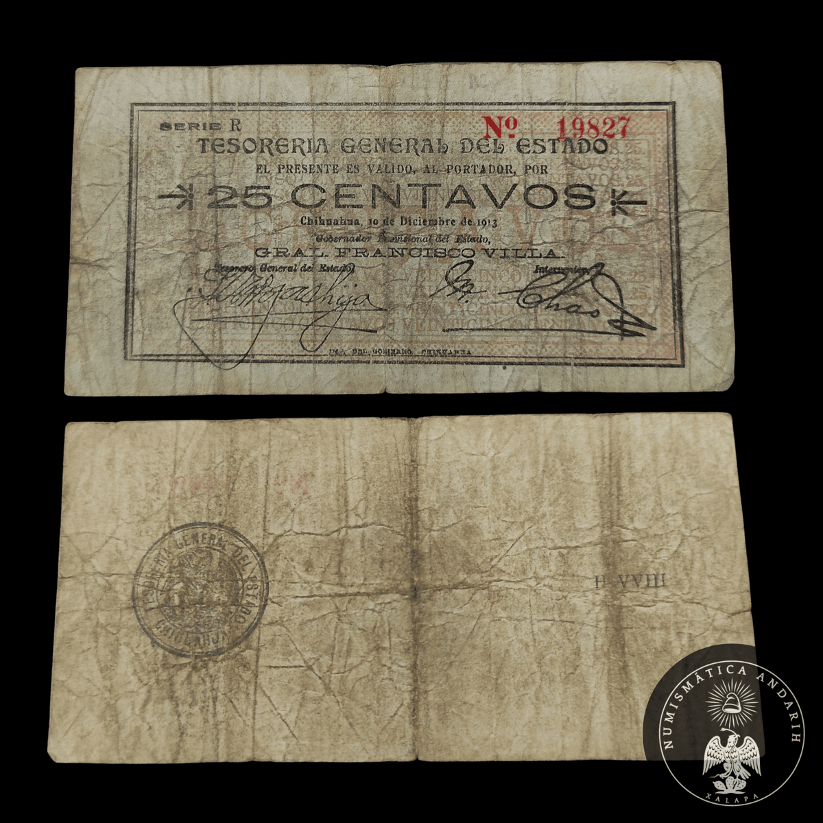 Billete Tesorería General del Estado Chihuahua 25 Centavos
