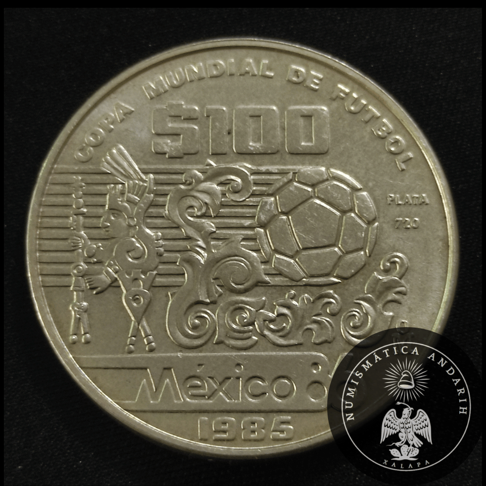 Moneda 100 Pesos Plata Ley .720 Copa Mundial de Fútbol México 86 Año 1985