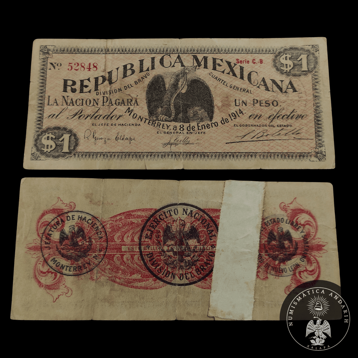 Billete República Mexicana Un Peso Monterrey 1914