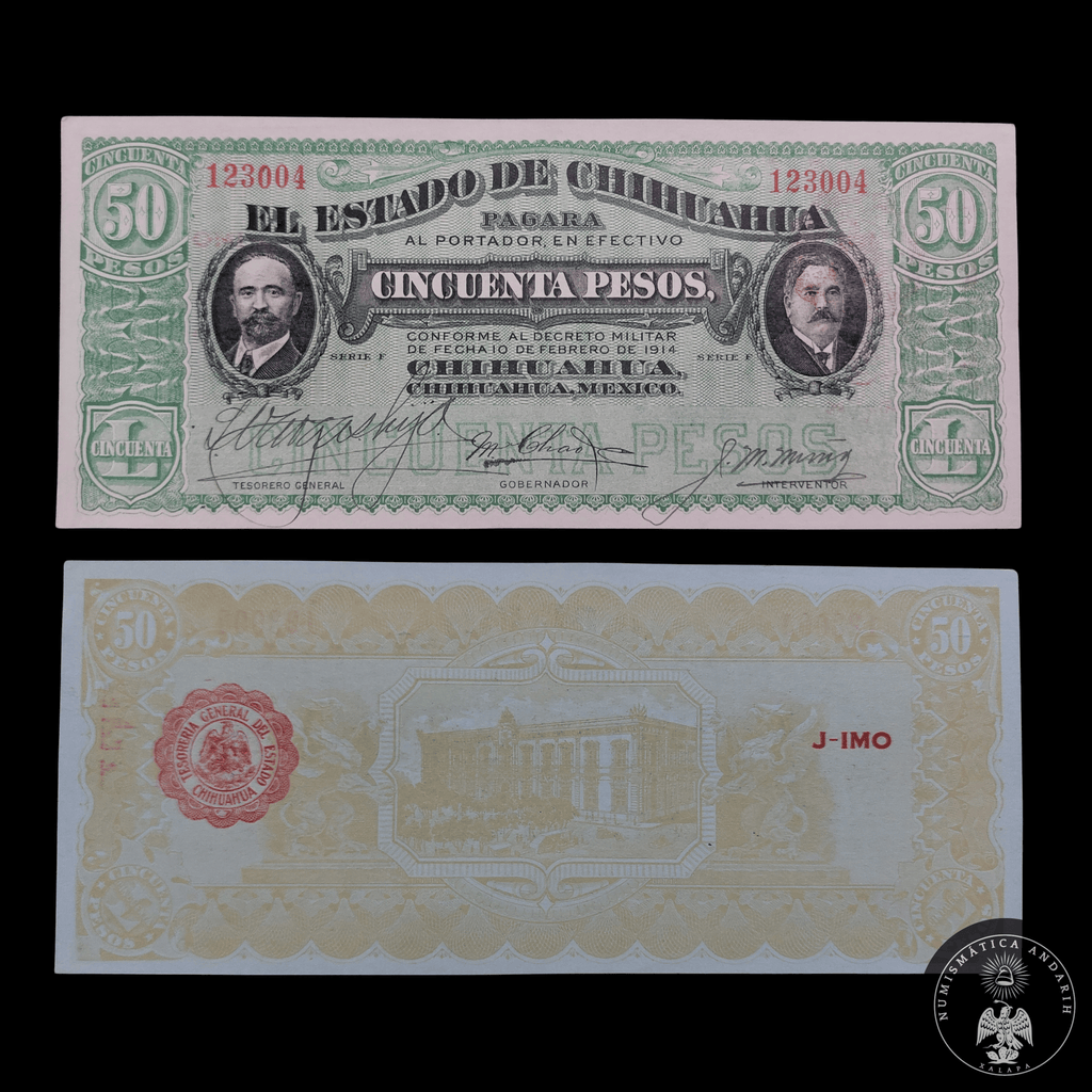 Billete Revolucionario 50 Pesos Chihuahua 1914 Sin Dobleces UNC