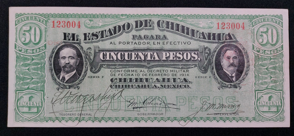Billete Revolucionario 50 Pesos Chihuahua 1914 Sin Dobleces UNC