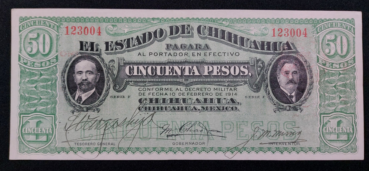 Billete Revolucionario 50 Pesos Chihuahua 1914 Sin Dobleces UNC