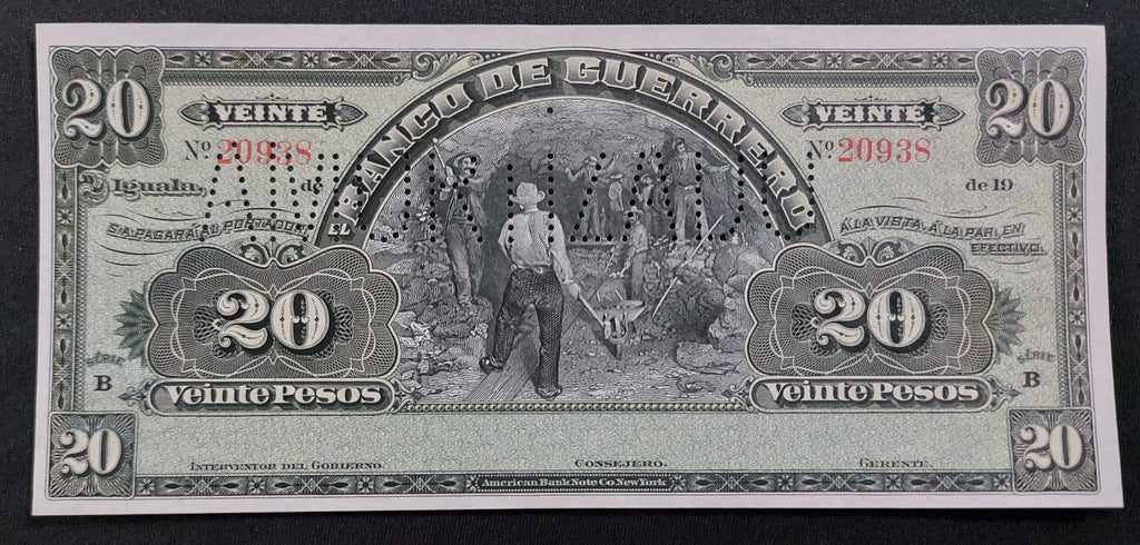 Billete 20 Pesos Banco de Guerrero Amortizado Sin Circular UNC