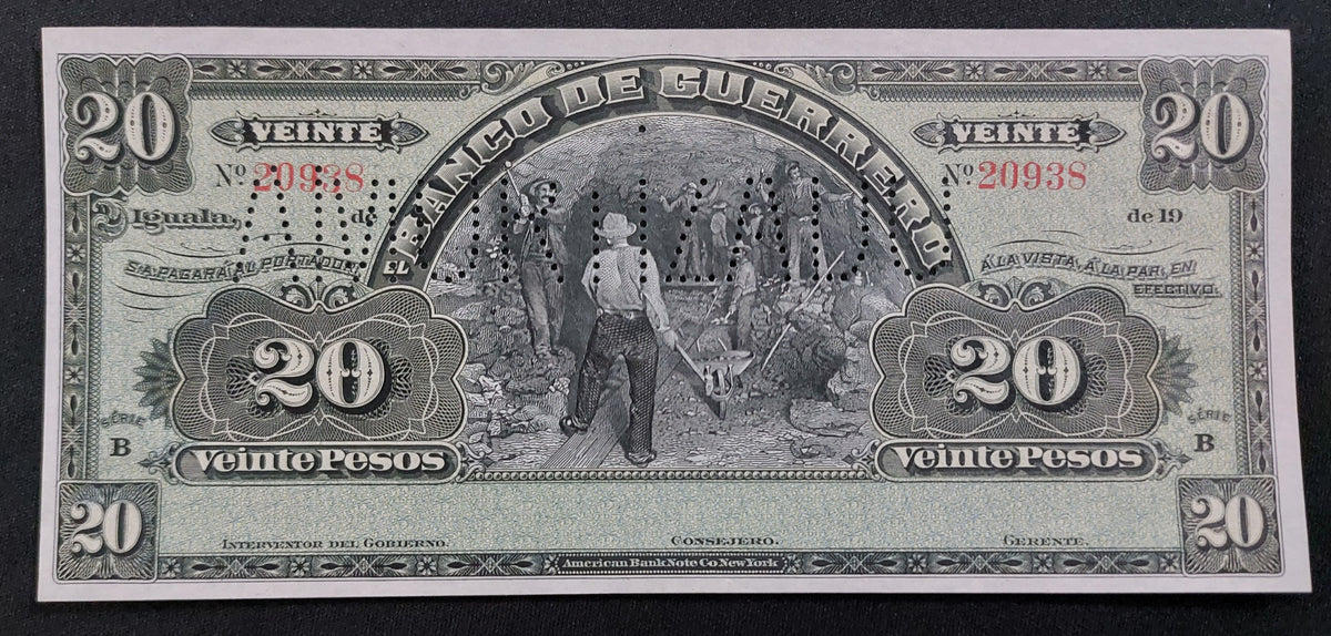 Billete 20 Pesos Banco de Guerrero Amortizado Sin Circular UNC