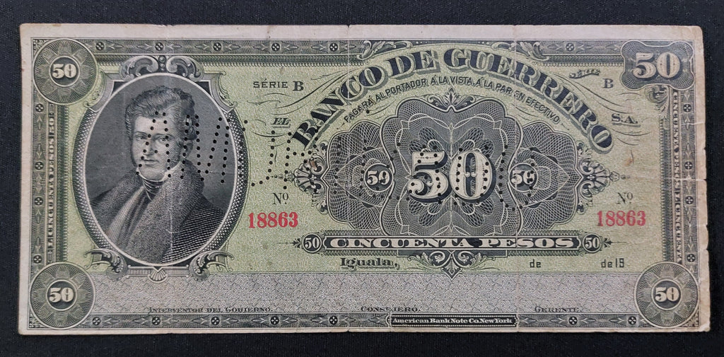 Billete 50 Pesos Banco de Guerrero Amortizado
