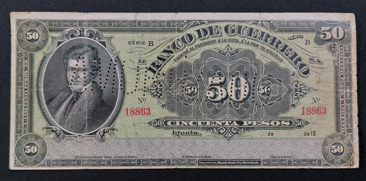Billete 50 Pesos Banco de Guerrero Amortizado