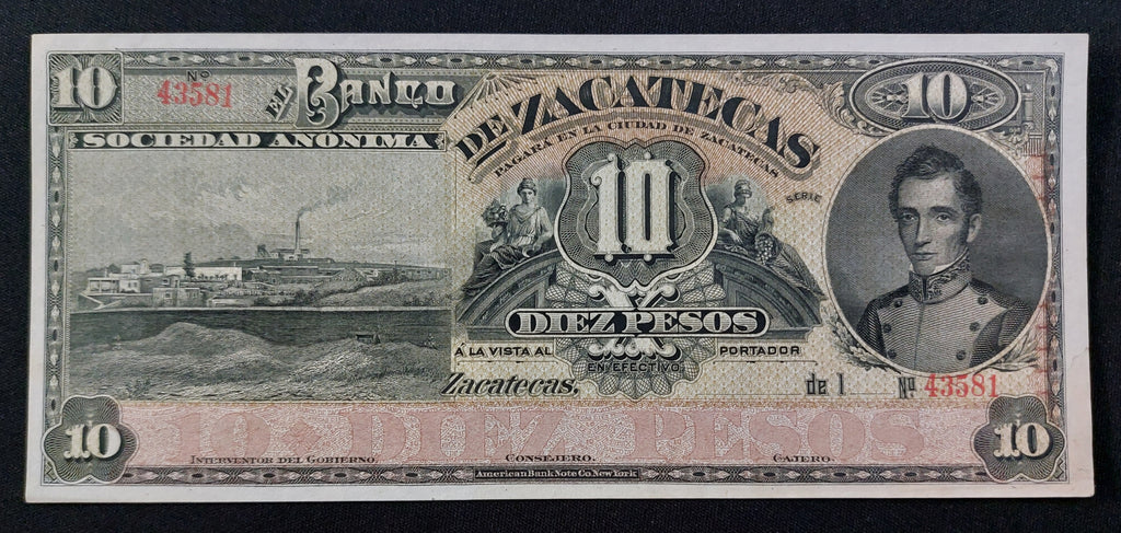 Billete 10 Pesos El Banco de Zacatecas Muy Alta Condicion