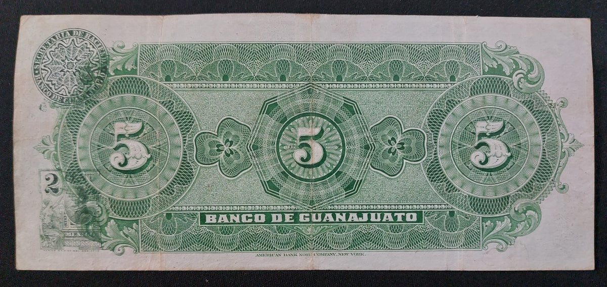 Billete 5 Pesos El Banco de Guanajuato 1914