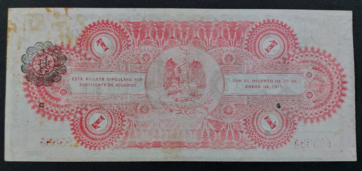 Billete 1 Un Peso Ejército Constitucionalista División de Occidente Guadalajara 1915