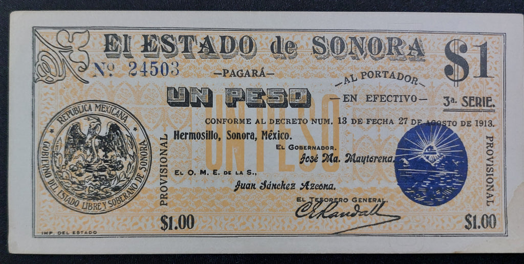 Billete 1 Un Peso El Estado de Sonora Muy Alta Condicion