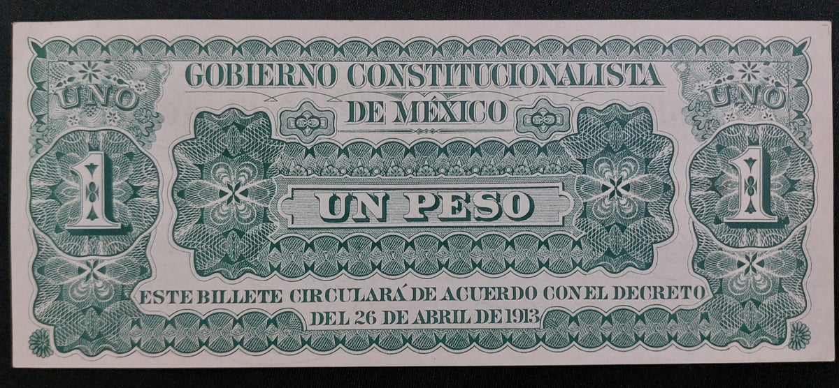 Billete 1 Un Peso Gobierno Constitucionalista de México Monclova Coahuila 1913 Sin Circular UNC