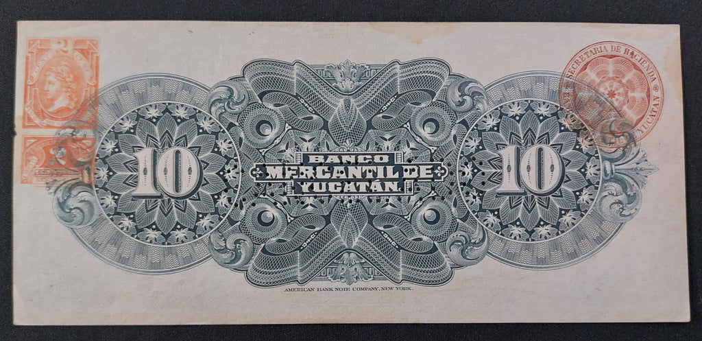 Billete 10 Diez Pesos El Banco Mercantil de Yucatán 1904 Cancelado