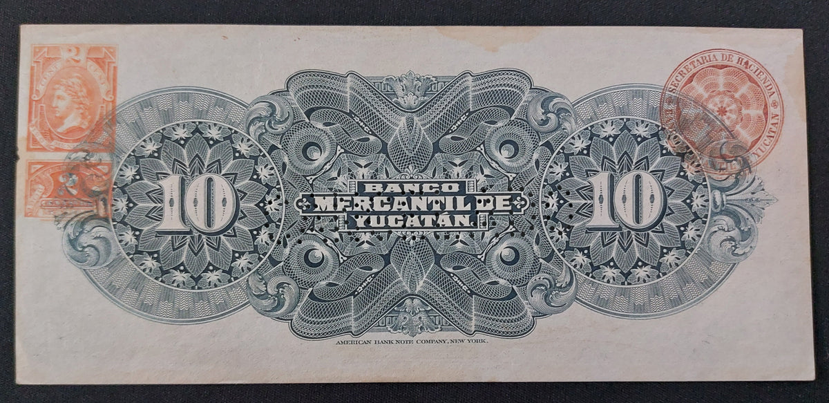 Billete 10 Diez Pesos El Banco Mercantil de Yucatán 1904 Cancelado