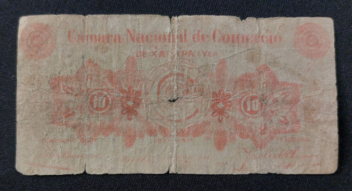 Billete 10 Diez Centavos Banco Nacional de México Sucursal en Xalapa Ver. 1914