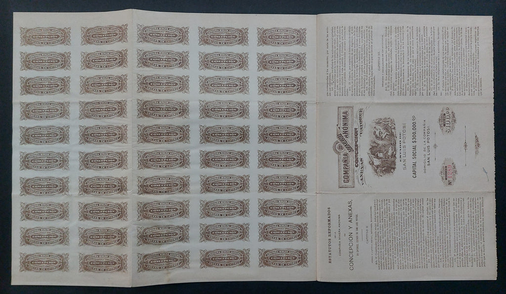 Acción Antigua de la Compañía Minera “Concepción y Anexas en Catorce” San Luis Potosi año 1912