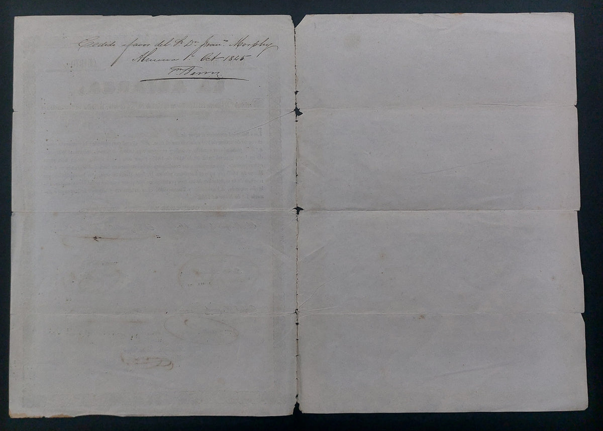 Acción Antigua de la Sociedad Minera "La Alianza" (Almería) año 1845
