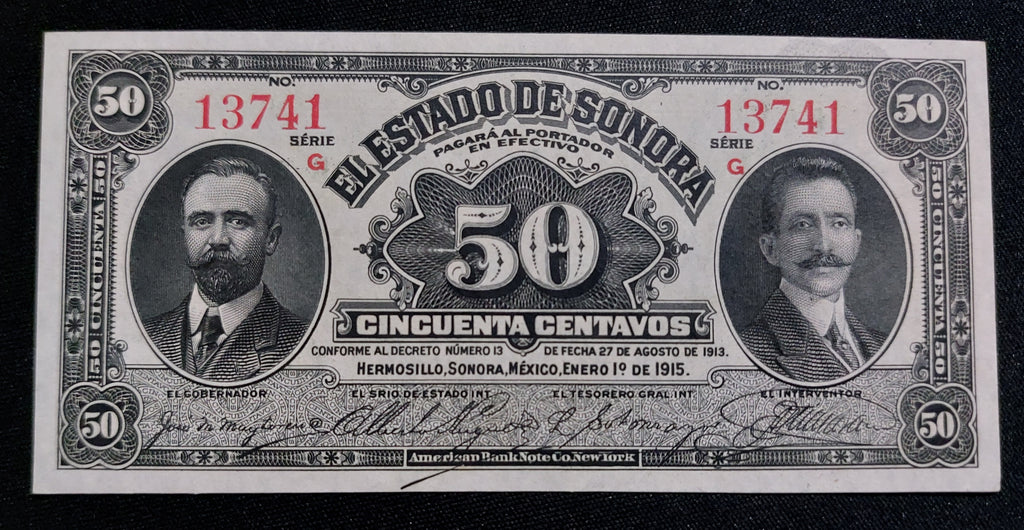 Billete 50 Centavos del Estado de Sonora 1915 Sin Circular UNC