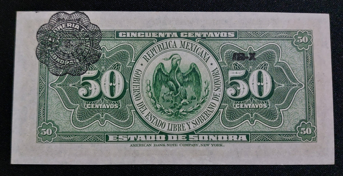 Billete 50 Centavos del Estado de Sonora 1915 Sin Circular UNC