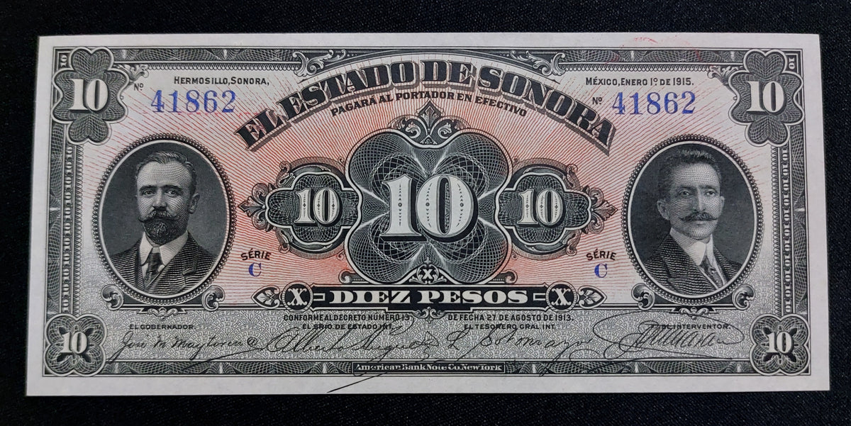 Billete 10 Pesos del Estado de Sonora 1915 Sin Circular UNC