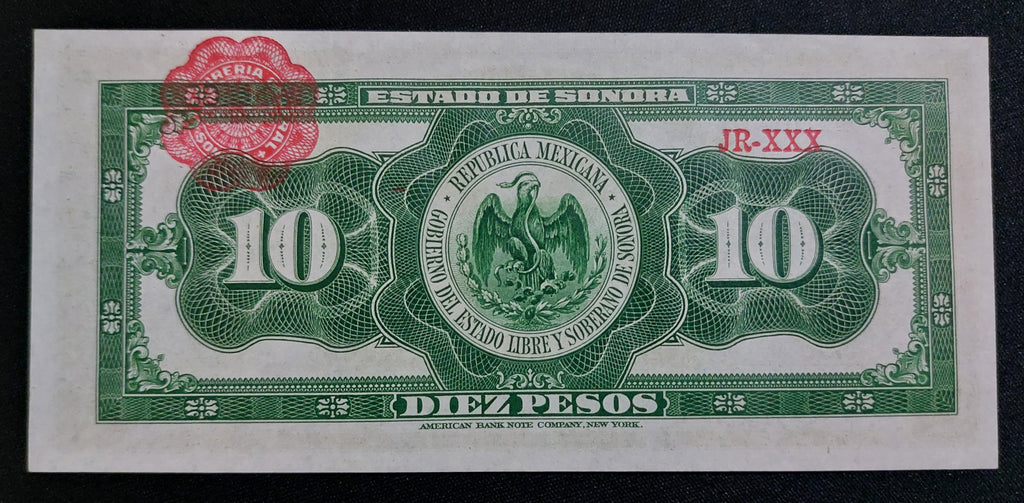 Billete 10 Pesos del Estado de Sonora 1915 Sin Circular UNC