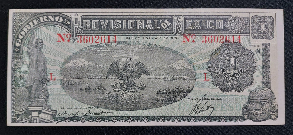 Billete 1 Peso Gobierno Provisional de México 1916 Sin Circular UNC