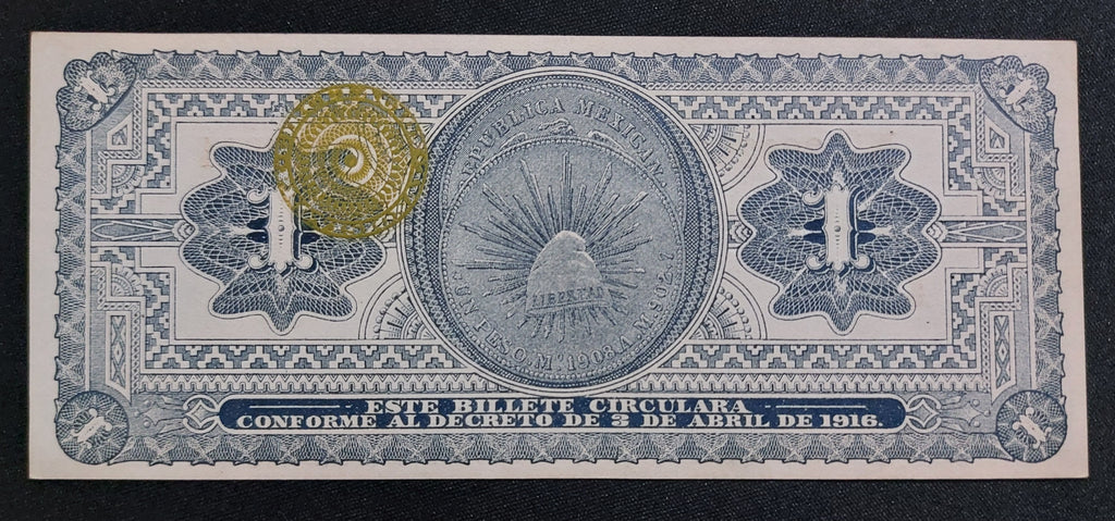 Billete 1 Peso Gobierno Provisional de México 1916 Sin Circular UNC