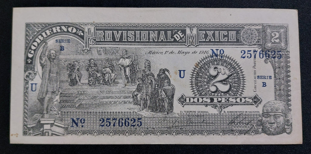 Billete 2 Pesos Gobierno Provisional de México 1916 Sin Circular UNC