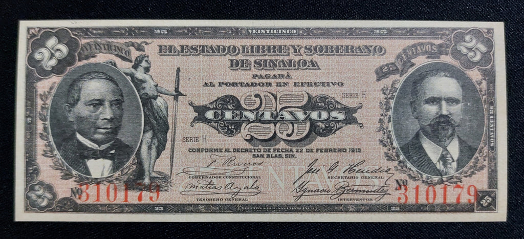 Billete 25 Centavos del Estado de Sinaloa 1913 Sin Circular UNC