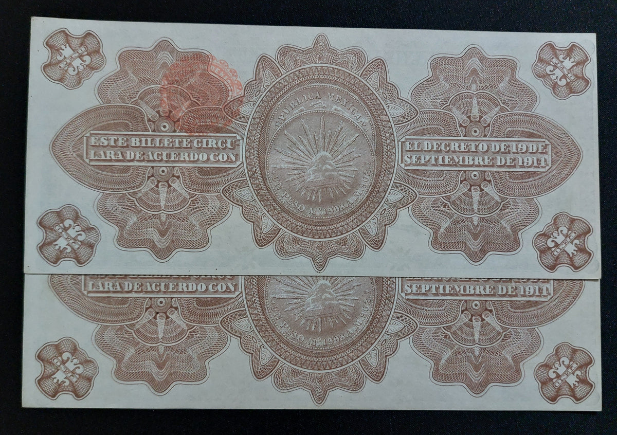Par Consecutivo Billetes 1 Peso Gobierno Provisional Veracruz 1915 Sin Circular UNC