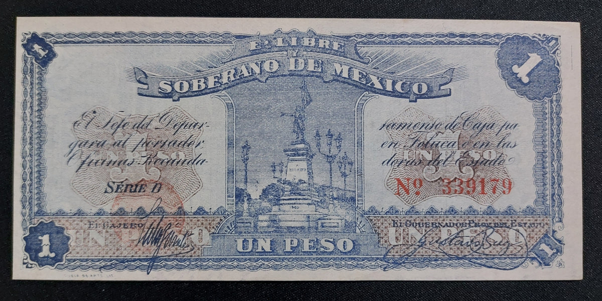 Billete 1 Peso Estado Libre y Soberano de México Toluca 1915 Sin Circular UNC