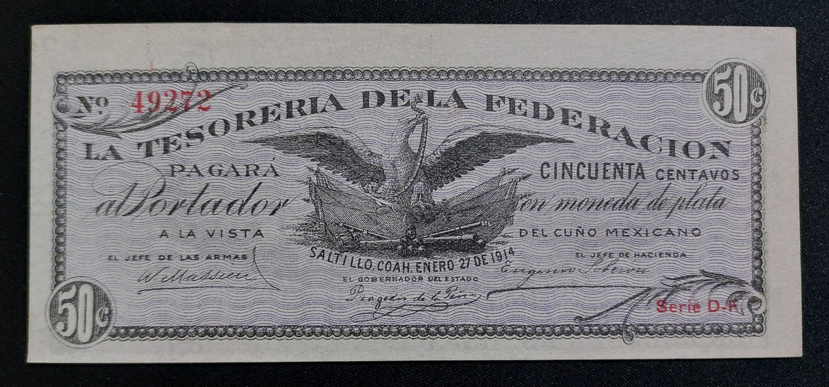Billete 50 Centavos Tesorería de la Federación (Saltillo, Coahuila 1914) Sin Circular UNC