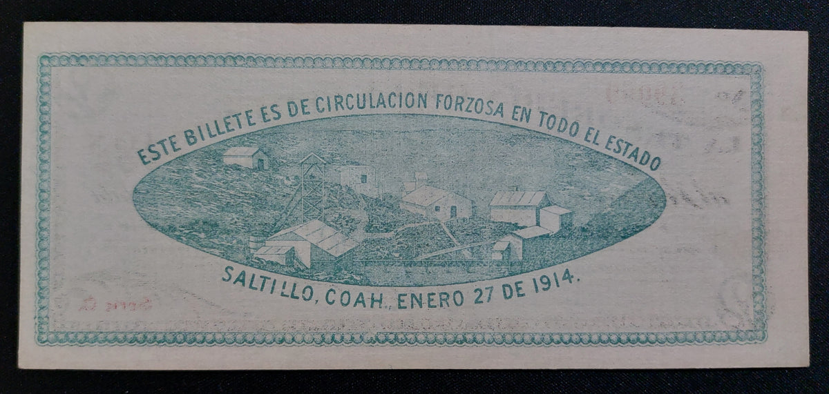 Billete 2 Pesos Tesorería de la Federación (Saltillo, Coahuila 1914) Sin Circular UNC