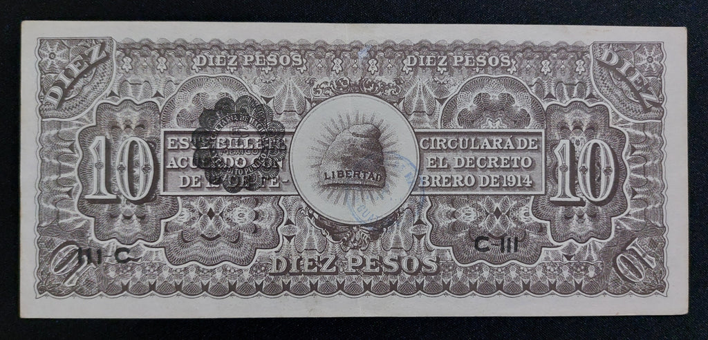 Billete 10 Pesos Ejército Constitucionalista de México (Chihuahua 1914) Casi Sin Circular AU