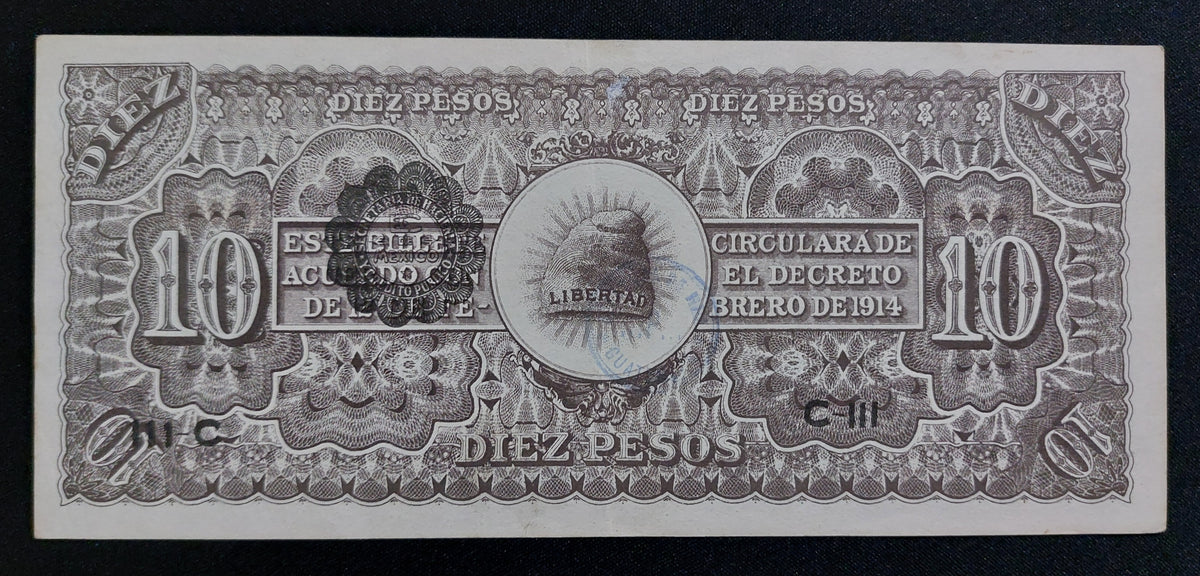 Billete 10 Pesos Ejército Constitucionalista de México (Chihuahua 1914) Casi Sin Circular AU